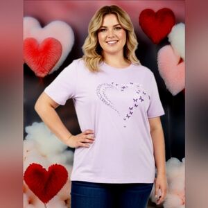 Lavender Tee with Heart and Butterfly Design